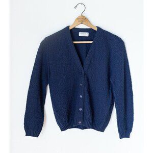 Vintage Glenbrooke Navy Cardigan Sweater Textured Navy V Neck M L Grannylore